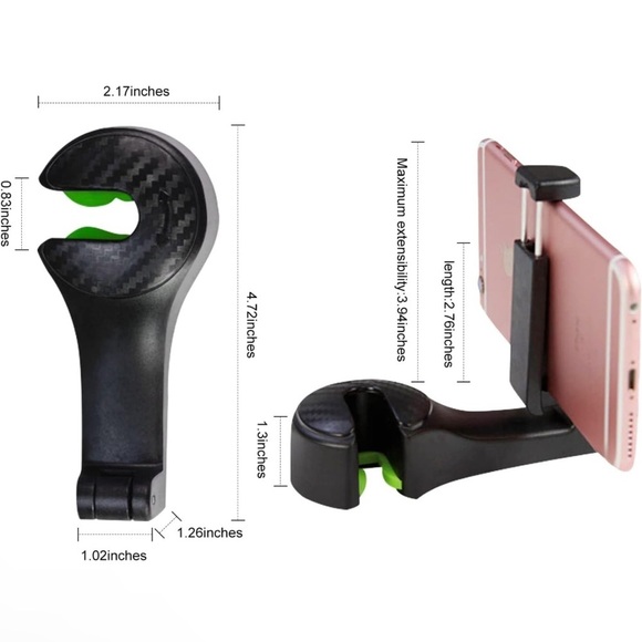 2-in-1 Car Seat Headrest Hooks with Built-in Phone Holder Black, Universal Fit - Picture 4 of 5